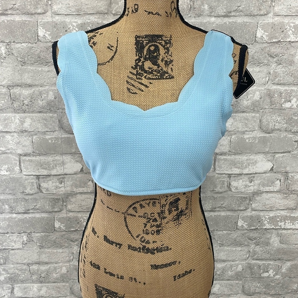 Zaful Blue Scalloped Bikini Top